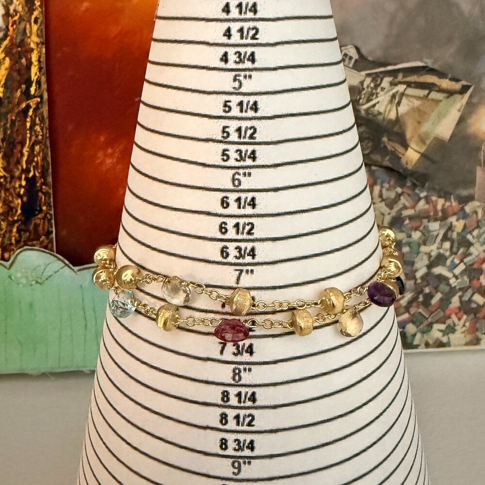 Marco Bicego Paradise 18K 2 Strand Bracelet 6.75-7.5" Multi-Gemstone 10g - Picture 12 of 13